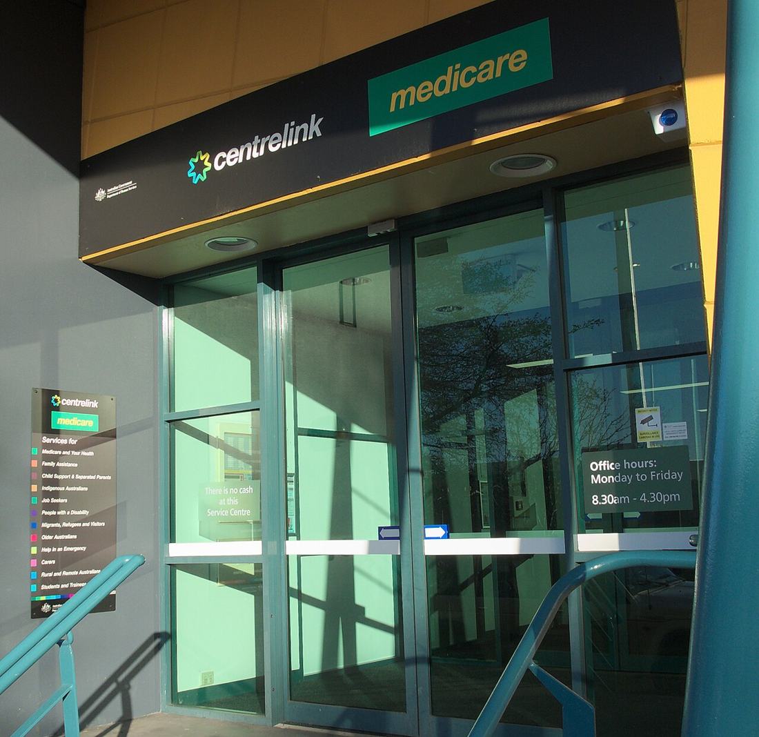 A Centrelink service centre entrance in Burnie, Tasmania.